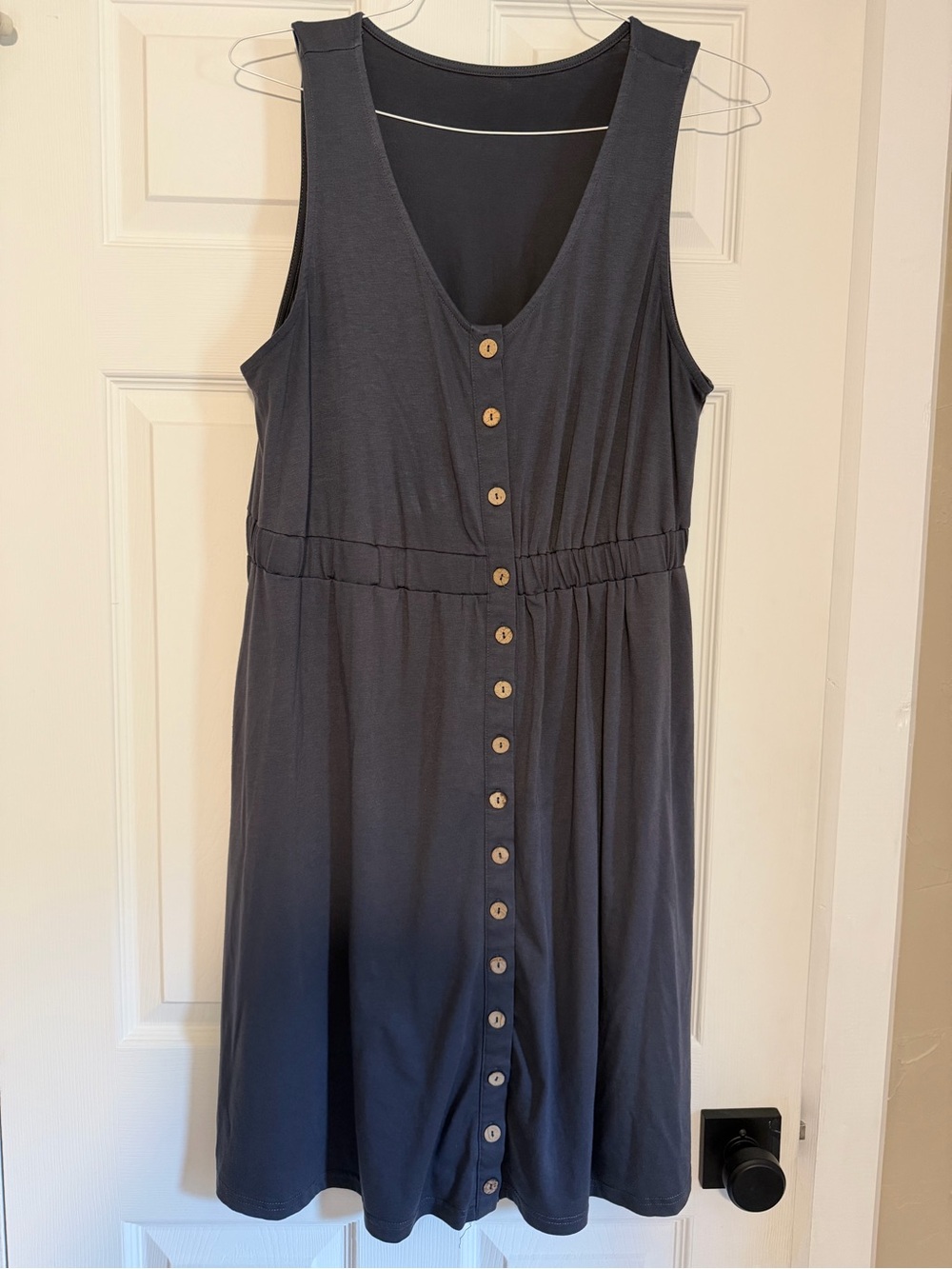 Sleeveless Button-Front Navy Dress